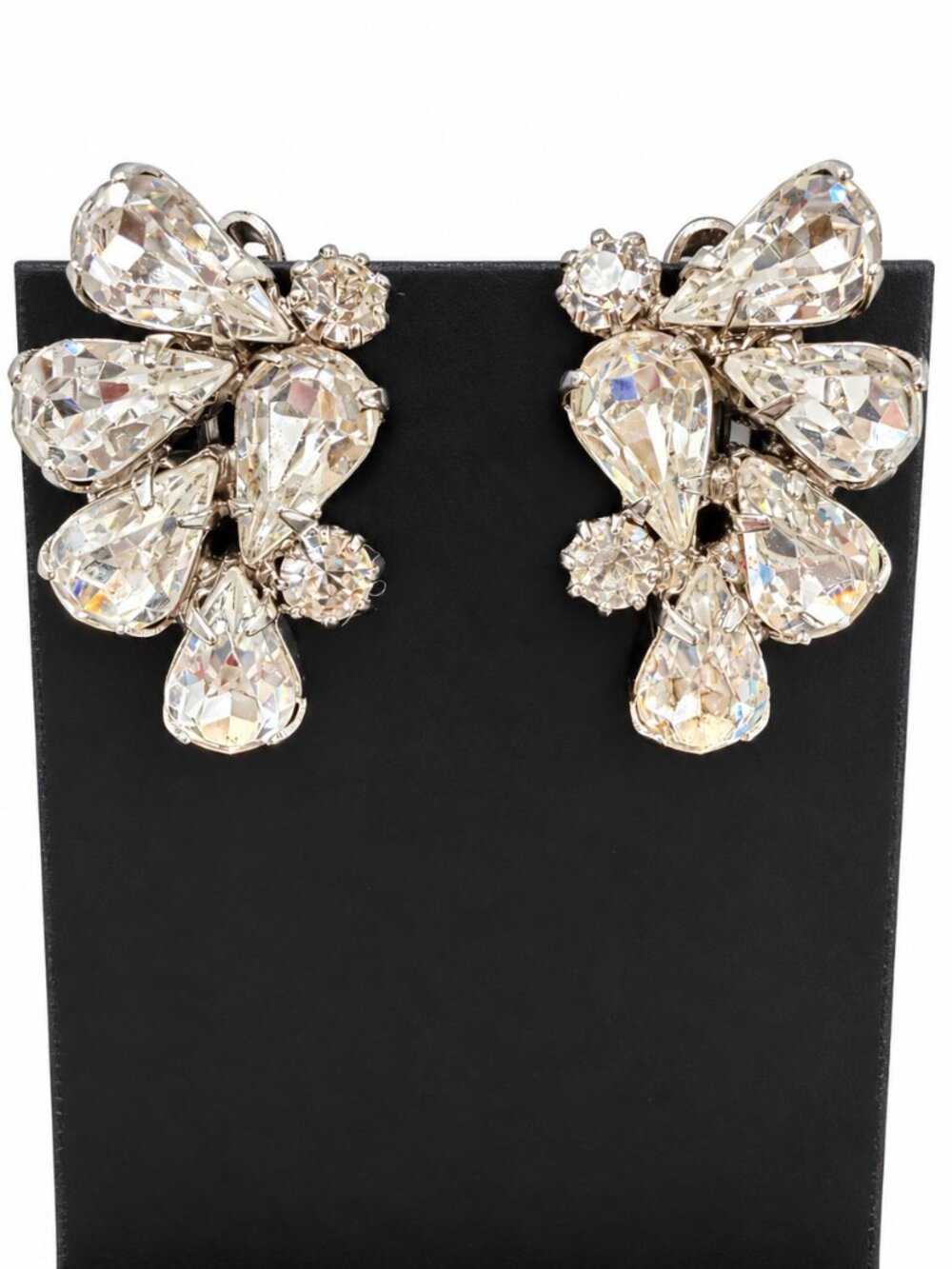 Vintage WEISS Rhinestone Cluster Clip On Earrings Clear Crystal
